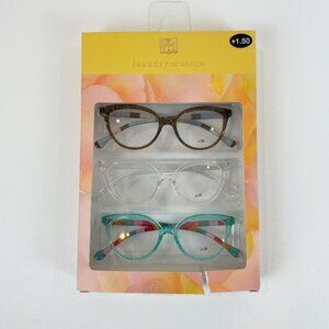 Laundry by Design +1.50 Reading Glasses Glitter Aqua Clear Brown Striped